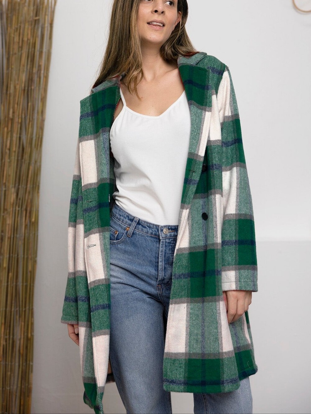 Classic Checkmate Lapel Coat - Green